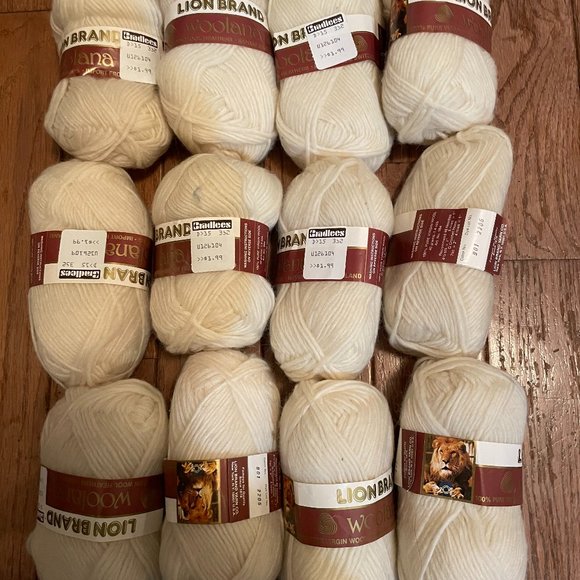 12 Vintage Skeins Lion Brand Woolana Yarn - Color 901 (Heathers - Natural)